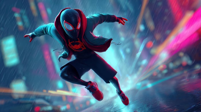 Miles Morales in a Rainy City