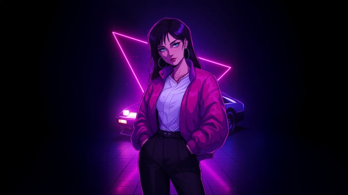 Anime Girl with Stellar Glow and Car