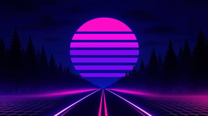 Cyberpunk Neon Road with Striped Sun