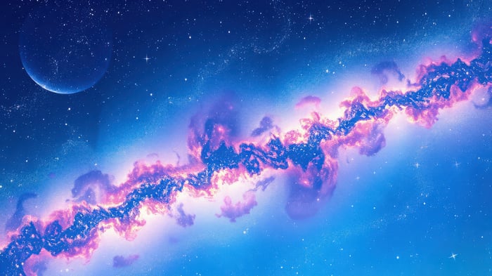 Colorful Cosmic Cloud Nebula With Planet