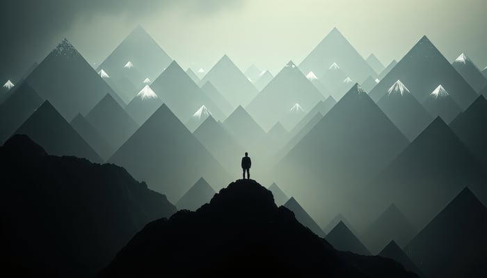 Silhouette of a man standing on a mountain peak