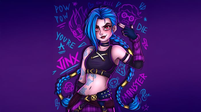 Jinx from Arcane with graffiti background