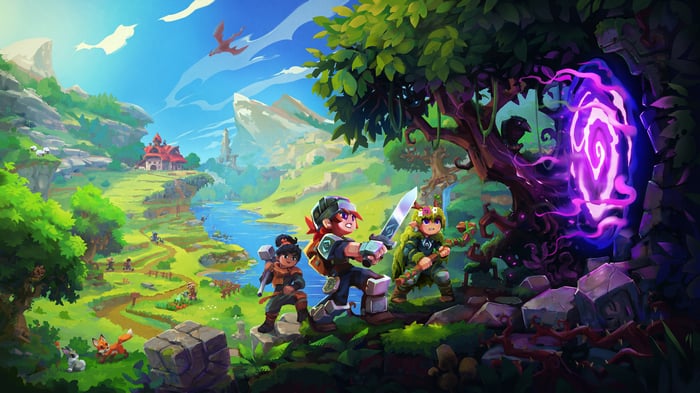Hytale Reborn Cursebreaker characters near a portal