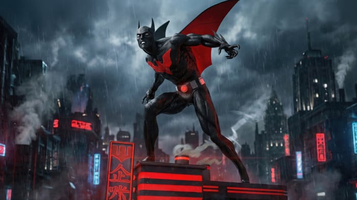Batman Beyond in a futuristic city