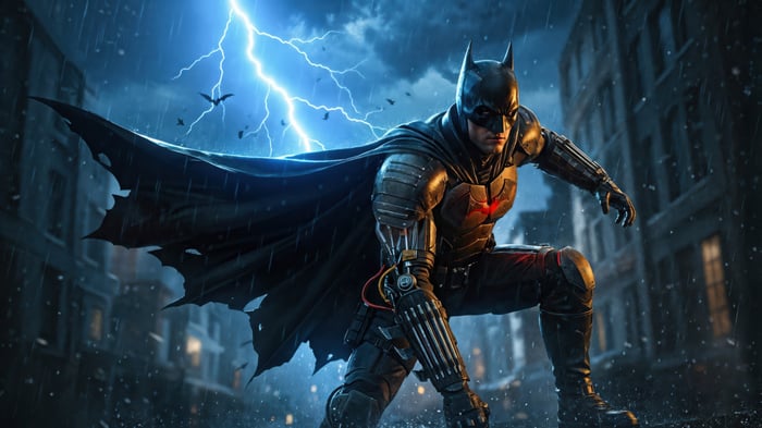Batman in a stormy city