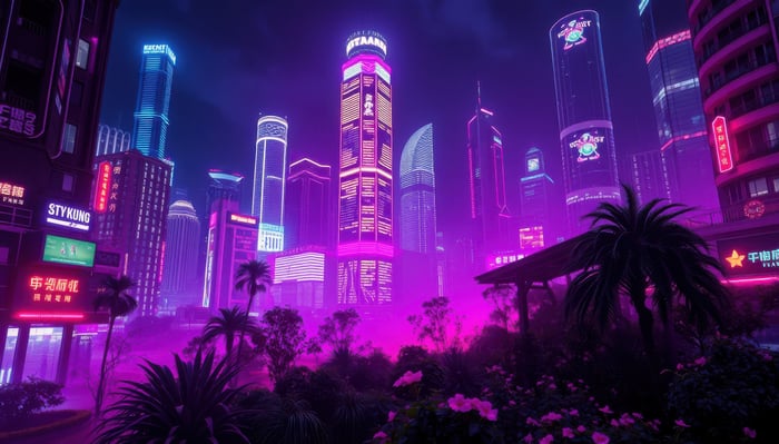 Cyberpunk Metropolis with Glowing Skyscrapers