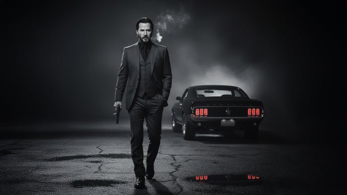 John Wick with a Gun and Car