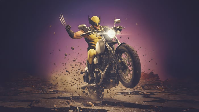 Wolverine riding a motorcycle