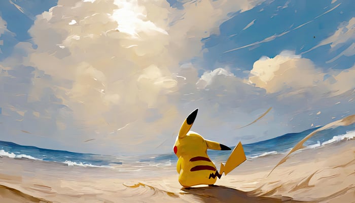 Pikachu on a Beach Looking at the Horizon