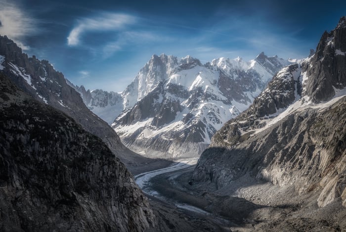 Chamonix Mountains with Glacier and Snow-Capped Peaks