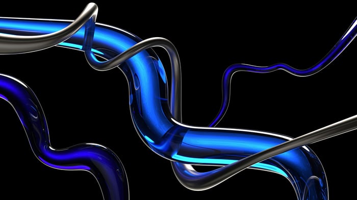 Abstract Blue Glass and Metal Shapes