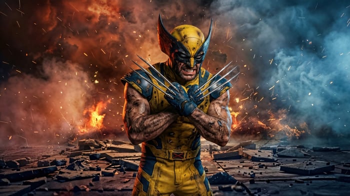 Wolverine in a fiery battle