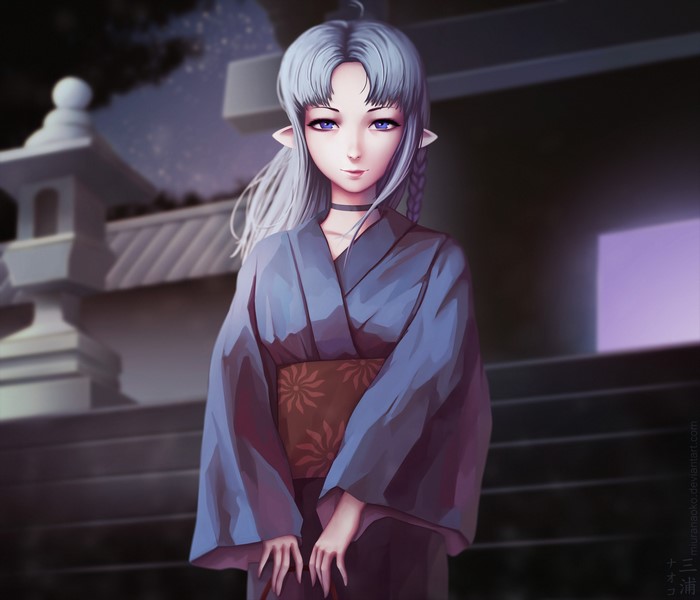 Caster from Fate/Stay Night in a blue kimono