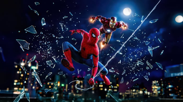 Spider-Man and Iron Man in a Cityscape