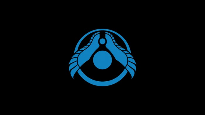 Blue abstract eye symbol on black background