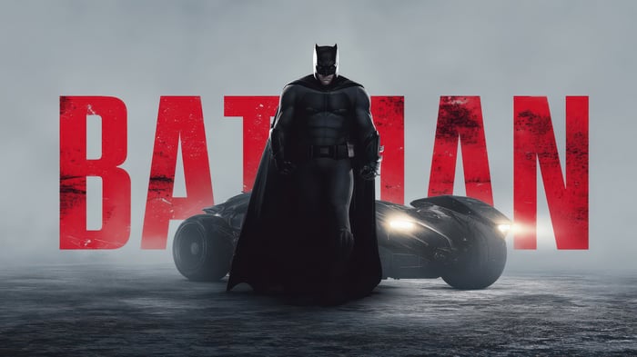 Batman and Batmobile with Red "BATMAN" Text