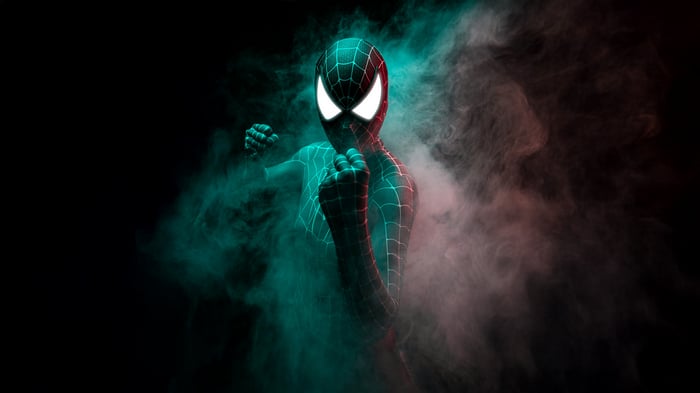 Spiderman in Teal and Red Mist