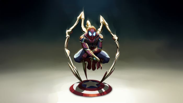 Iron Spider-Man with Iron Spider Arms on Captain America Shield