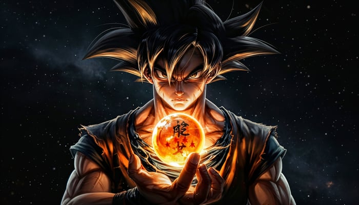 Goku holding a Dragon Ball