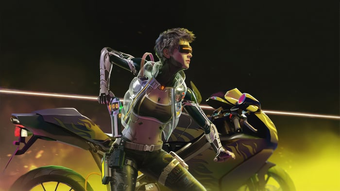 Cyberpunk girl on a motorcycle