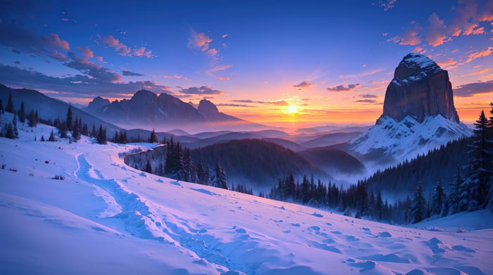 Snow Covered Mountain At Twilight