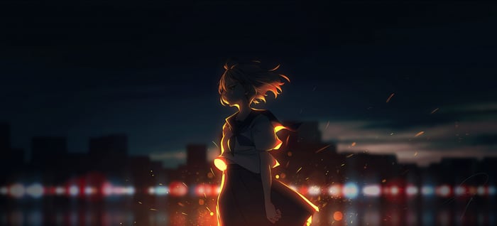 Neon Spirit Anime Girl in Cityscape