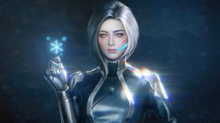 Luna Snow holding a holographic snowflake