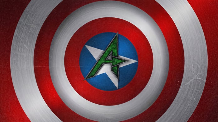 Captain America's Shield with a green 'A'