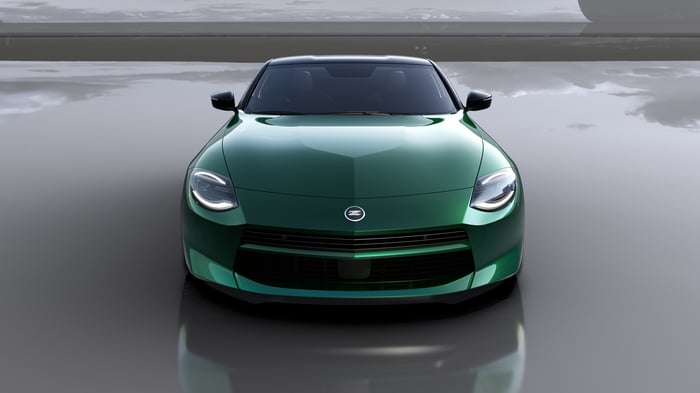 Green Nissan Z 2026 sports car front view