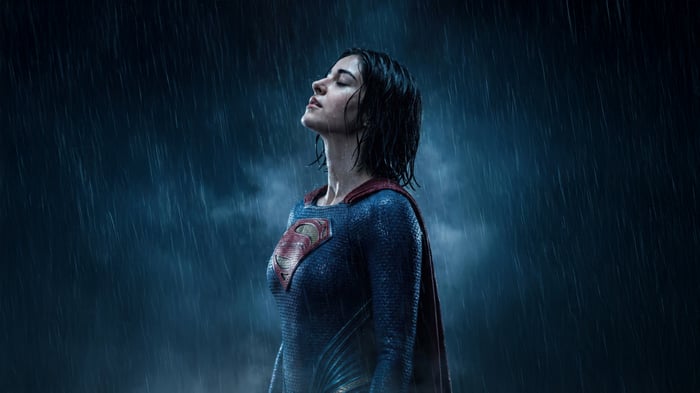 Supergirl in the rain