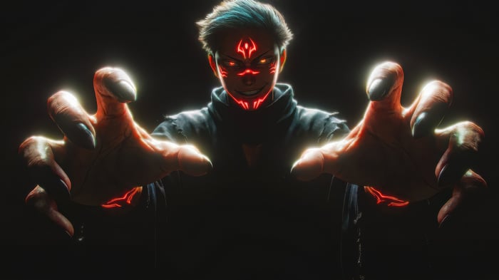 Ryomen Sukuna with glowing red markings