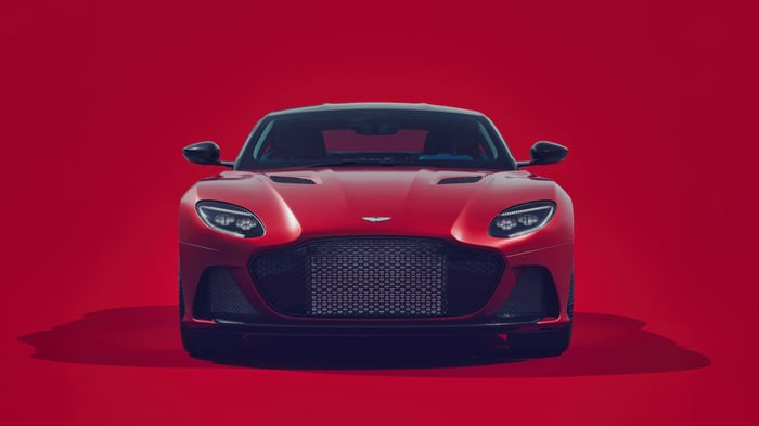 Red Aston Martin DBS Superleggera Front View
