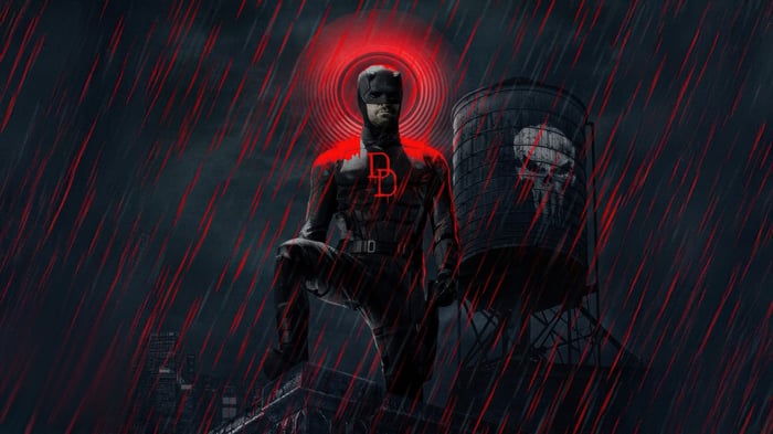Daredevil and Punisher Skull on Water Tower