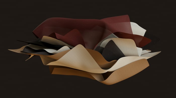 Abstract arrangement of layered leather straps