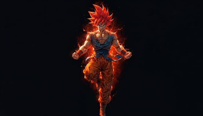 Goku in Super Saiyan God form with fiery aura