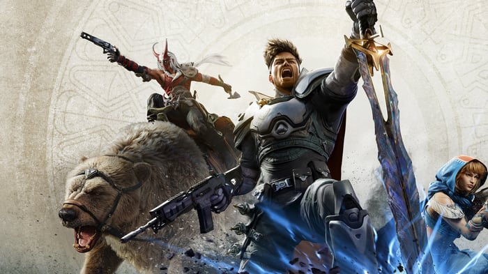 Highguard characters with sword, gun, and bear