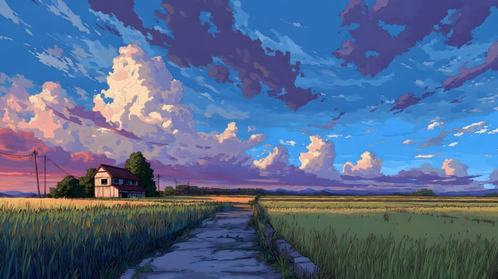 Farmhouse in the Countryside with Dramatic Sky