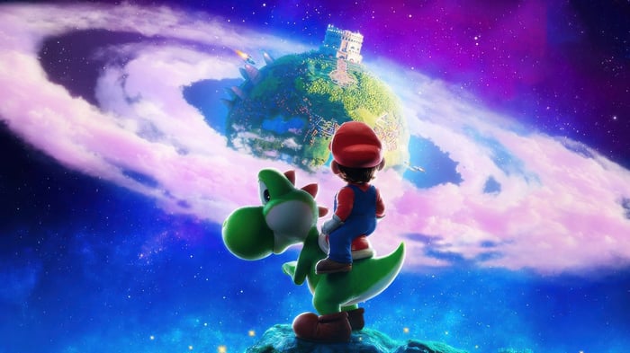 Mario and Yoshi in Super Mario Bros. Galaxy