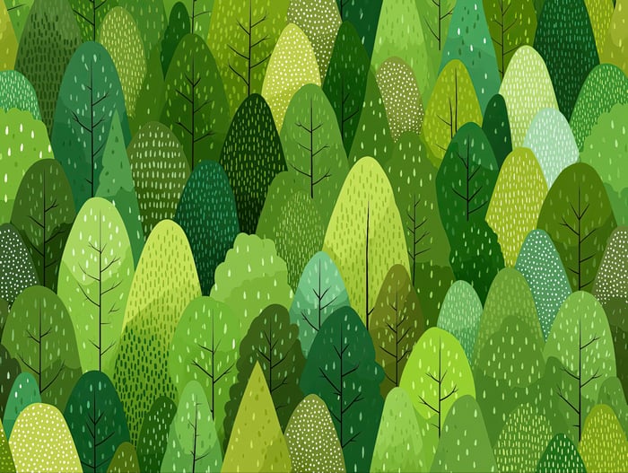 Abstract green forest pattern with stylized trees