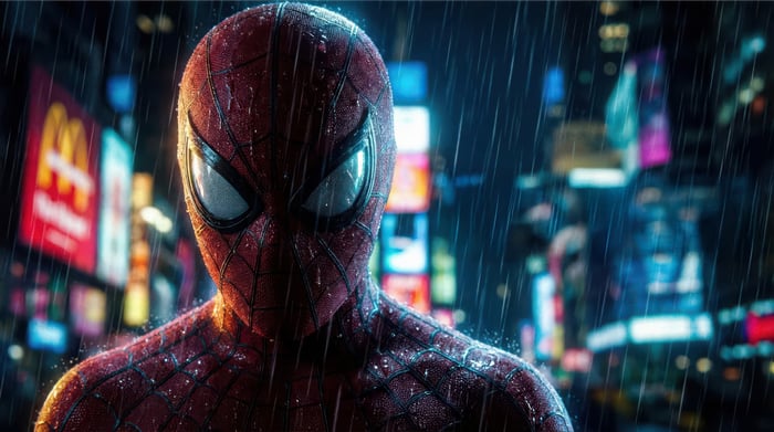 Spider-Man in the Rain at Night