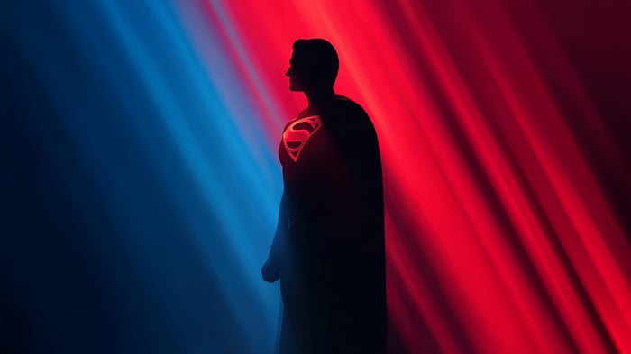Superman Silhouette with Red and Blue Lighting