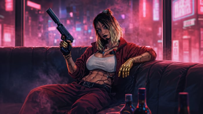 Cyberpunk Girl With A Loaded Silencer
