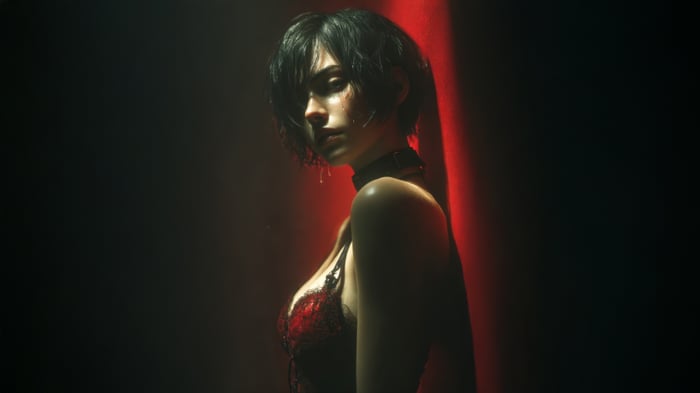 Ada Wong in a red-lit environment