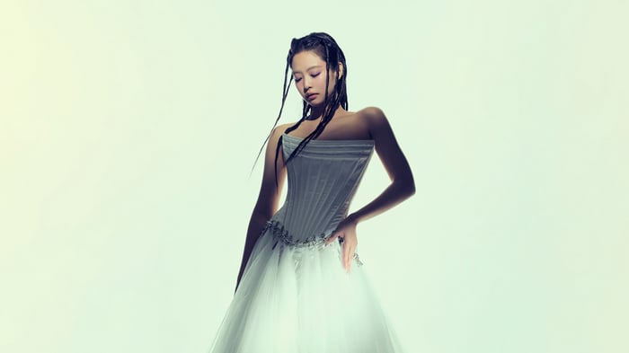 Jennie from BLACKPINK in a white corset dress