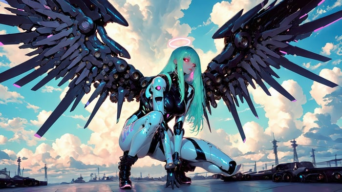 Cyberpunk Angel with Mechanical Wings in 4K