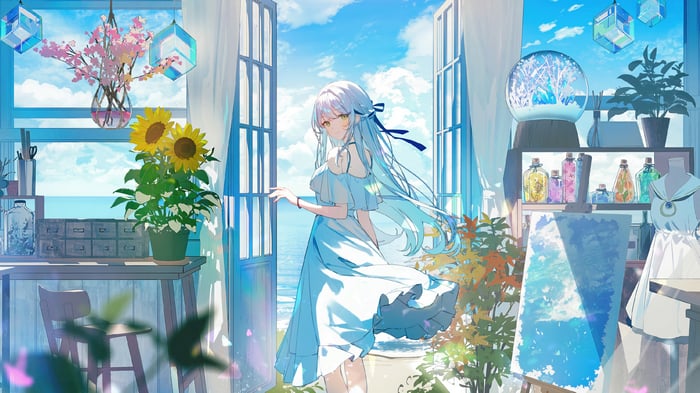 Anime Girl in Summer Dress by the Beach 4K