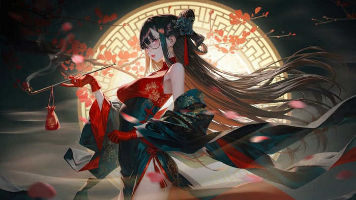 Anime Girl Smoking with Cherry Blossoms 4K