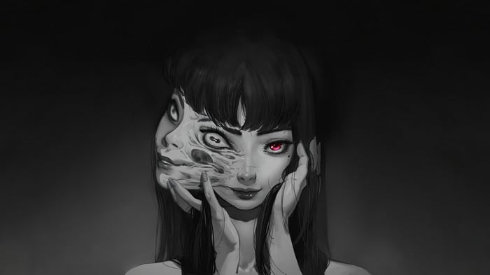 Scary Anime Girl with Two Faces, Junji Ito Inspired