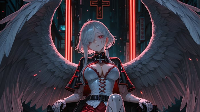 Anime Angel with Wings and Red Eyes 4K