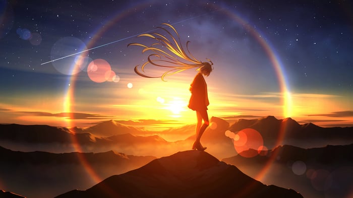 Hatsune Miku 4K Sunrise Over Mountains